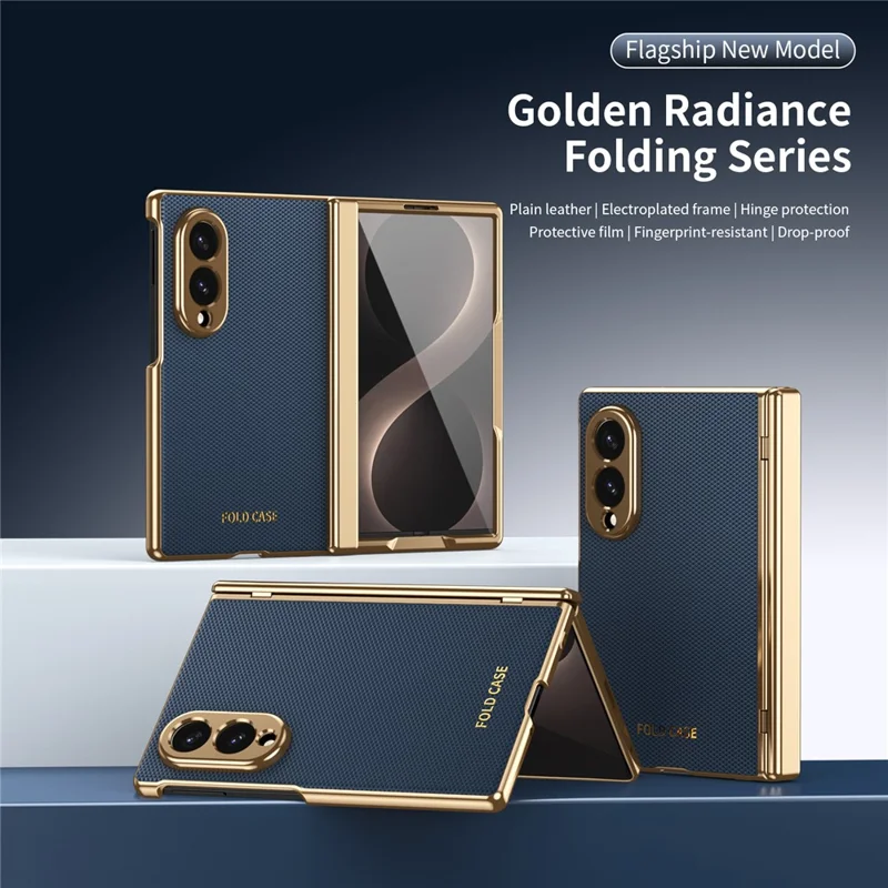 Cover per Samsung Galaxy Z Fold 8 Large, Custodia in PU con Rivestimento in PC e Protezione per Schermo in Vetro Temperato - Blu