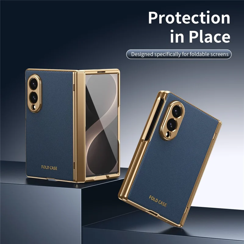 Cover per Samsung Galaxy Z Fold 8 Large, Custodia in PU con Rivestimento in PC e Protezione per Schermo in Vetro Temperato - Blu
