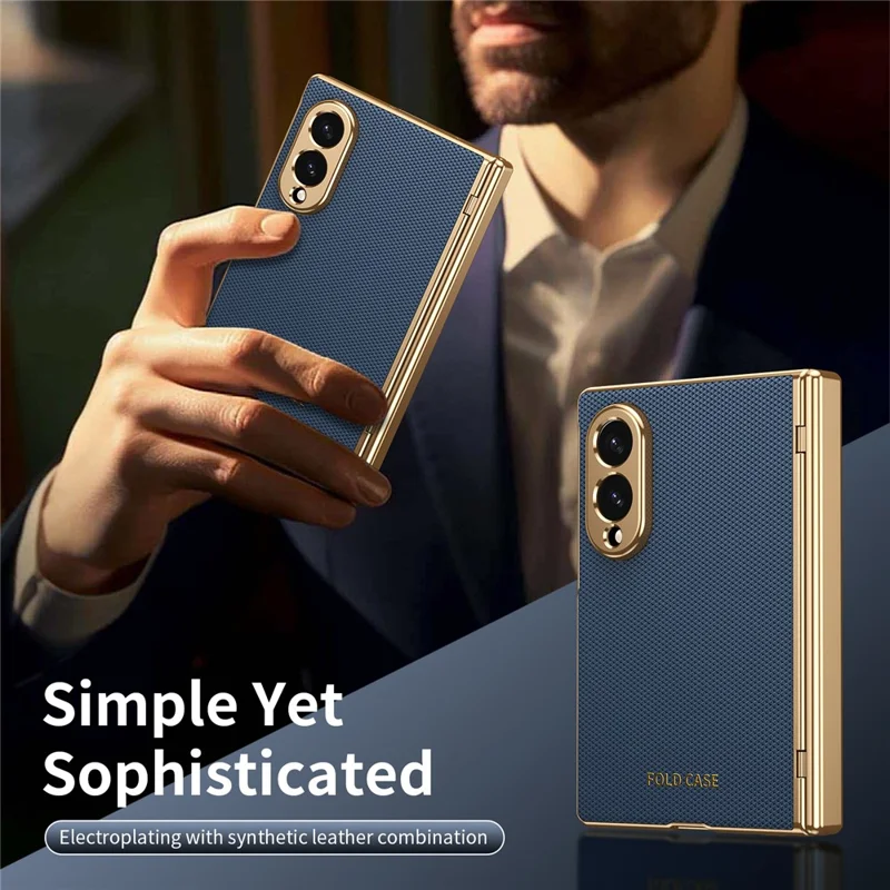 Cover per Samsung Galaxy Z Fold 8 Large, Custodia in PU con Rivestimento in PC e Protezione per Schermo in Vetro Temperato - Blu
