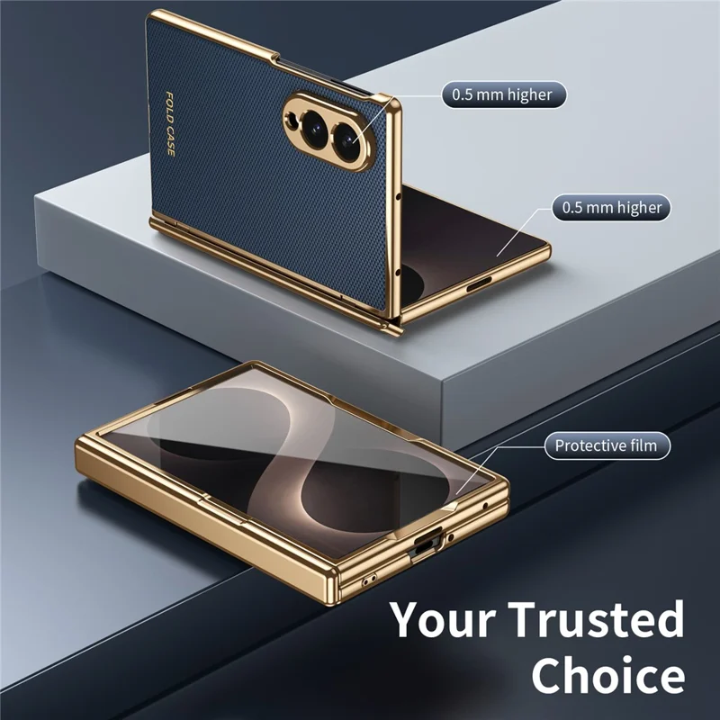 Cover per Samsung Galaxy Z Fold 8 Large, Custodia in PU con Rivestimento in PC e Protezione per Schermo in Vetro Temperato - Blu