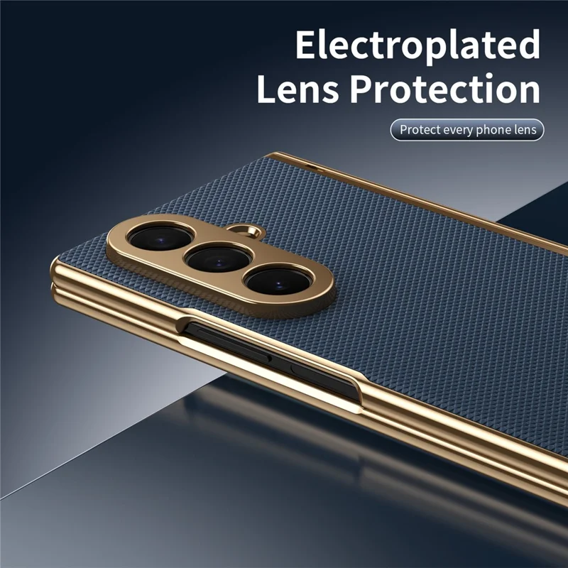 For Samsung Galaxy Z Fold7 5G Case PU Leather Coated PC Phone Cover with Tempered Glass Screen Protector - Blue