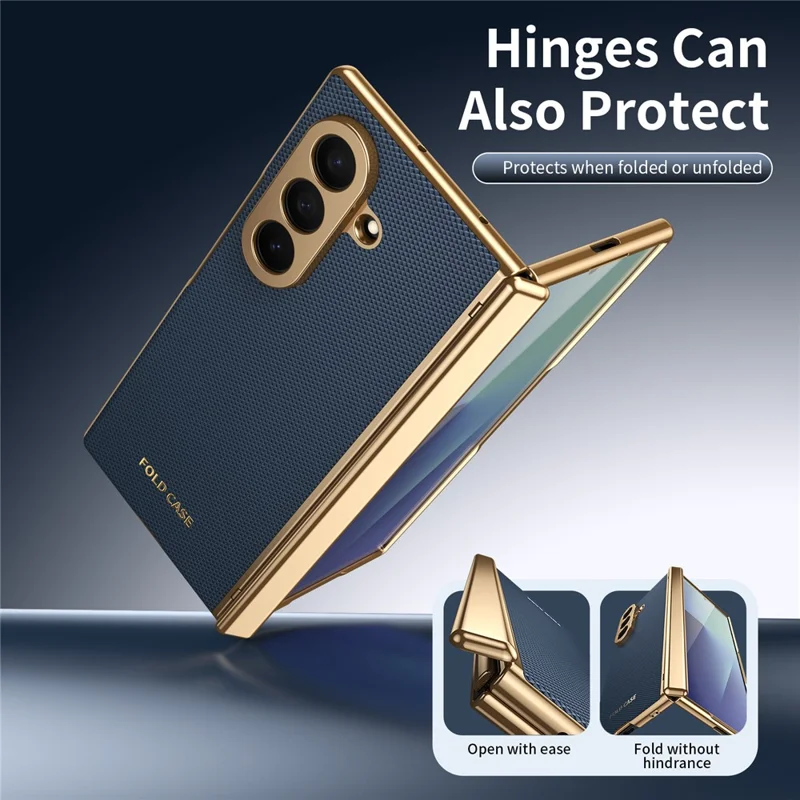 For Samsung Galaxy Z Fold7 5G Case PU Leather Coated PC Phone Cover with Tempered Glass Screen Protector - Blue