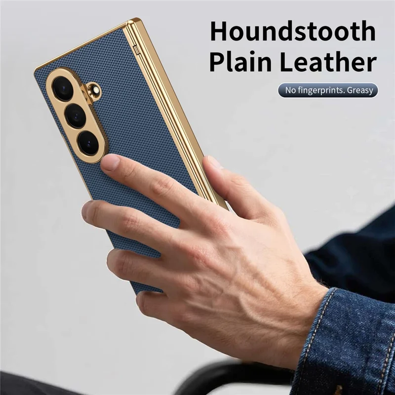 For Samsung Galaxy Z Fold7 5G Case PU Leather Coated PC Phone Cover with Tempered Glass Screen Protector - Blue