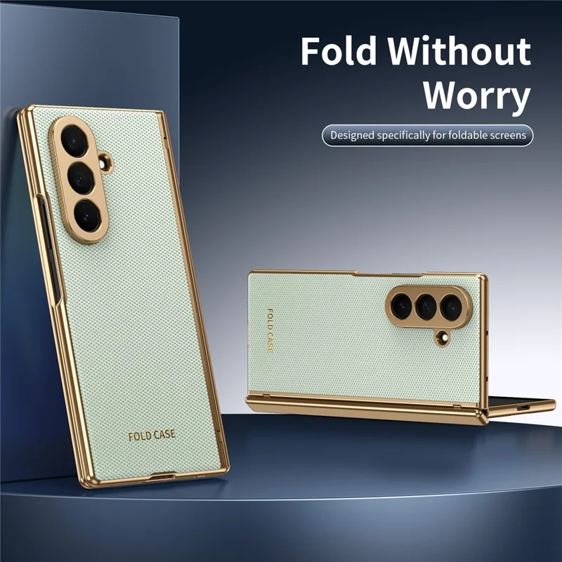 For Samsung Galaxy Z Fold7 5G Case PU Leather Coated PC Phone Cover with Tempered Glass Screen Protector - Cyan