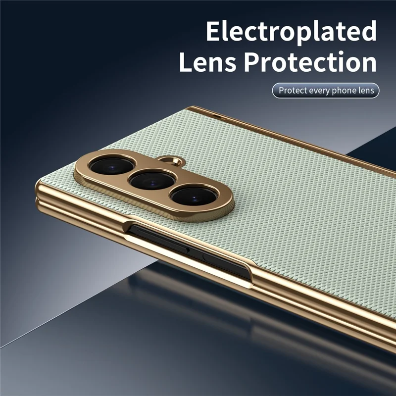 For Samsung Galaxy Z Fold7 5G Case PU Leather Coated PC Phone Cover with Tempered Glass Screen Protector - Cyan