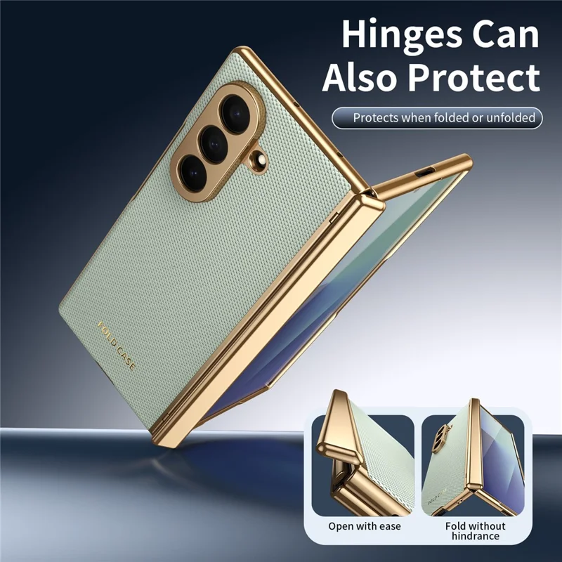 For Samsung Galaxy Z Fold7 5G Case PU Leather Coated PC Phone Cover with Tempered Glass Screen Protector - Cyan