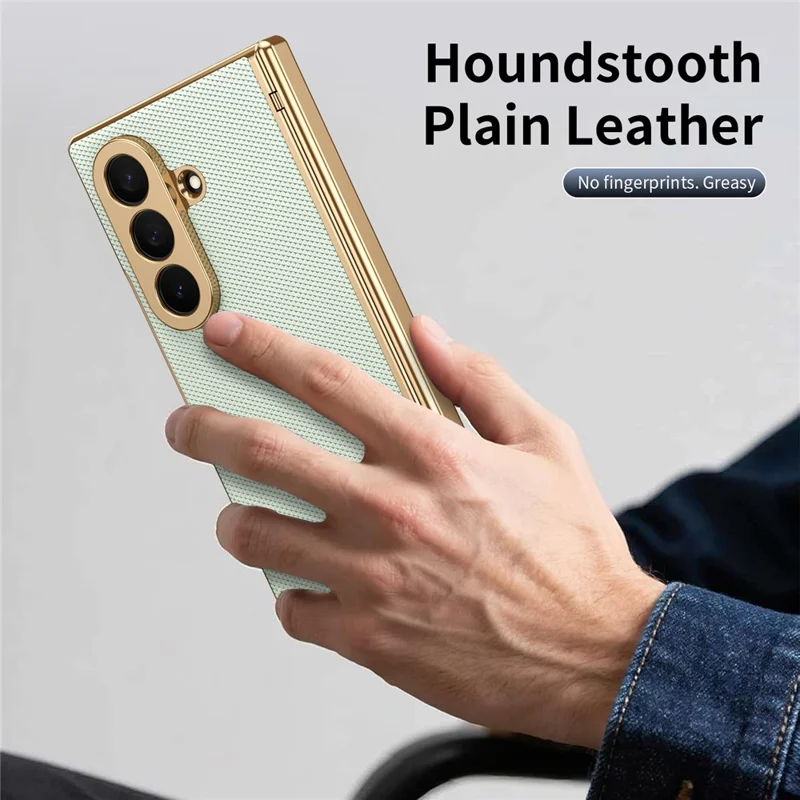 For Samsung Galaxy Z Fold7 5G Case PU Leather Coated PC Phone Cover with Tempered Glass Screen Protector - Cyan