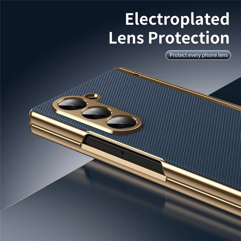 For Samsung Galaxy Z Fold6 5G Case PU Leather Coated PC Phone Cover with Tempered Glass Screen Protector - Blue
