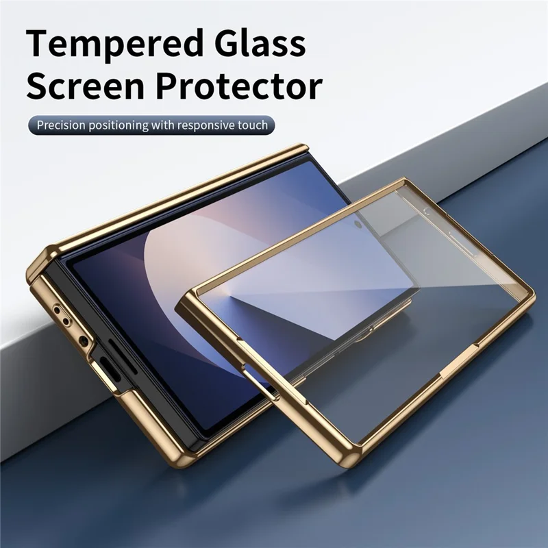 For Samsung Galaxy Z Fold6 5G Case PU Leather Coated PC Phone Cover with Tempered Glass Screen Protector - Blue