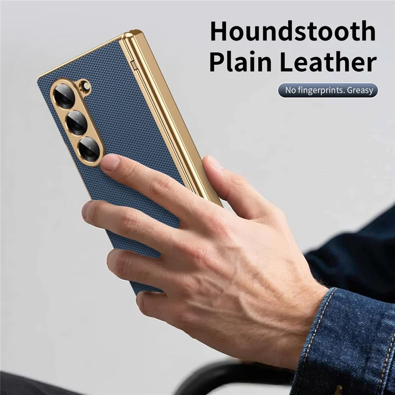 For Samsung Galaxy Z Fold6 5G Case PU Leather Coated PC Phone Cover with Tempered Glass Screen Protector - Blue