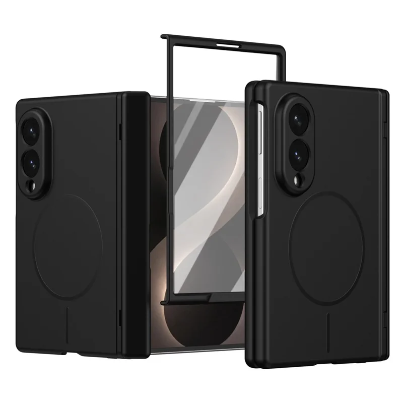 Cover magnetico per Samsung Galaxy Z Fold 8 Wide con protezione cerniera, cover in PC con protezione schermo in vetro temperato - Nero