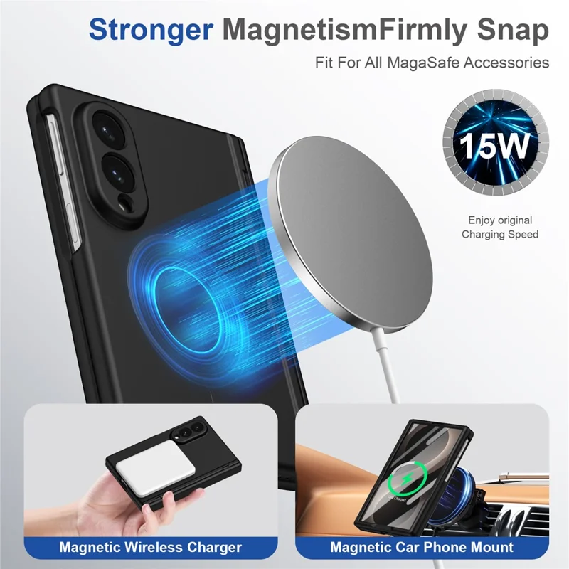 Cover magnetico per Samsung Galaxy Z Fold 8 Wide con protezione cerniera, cover in PC con protezione schermo in vetro temperato - Nero