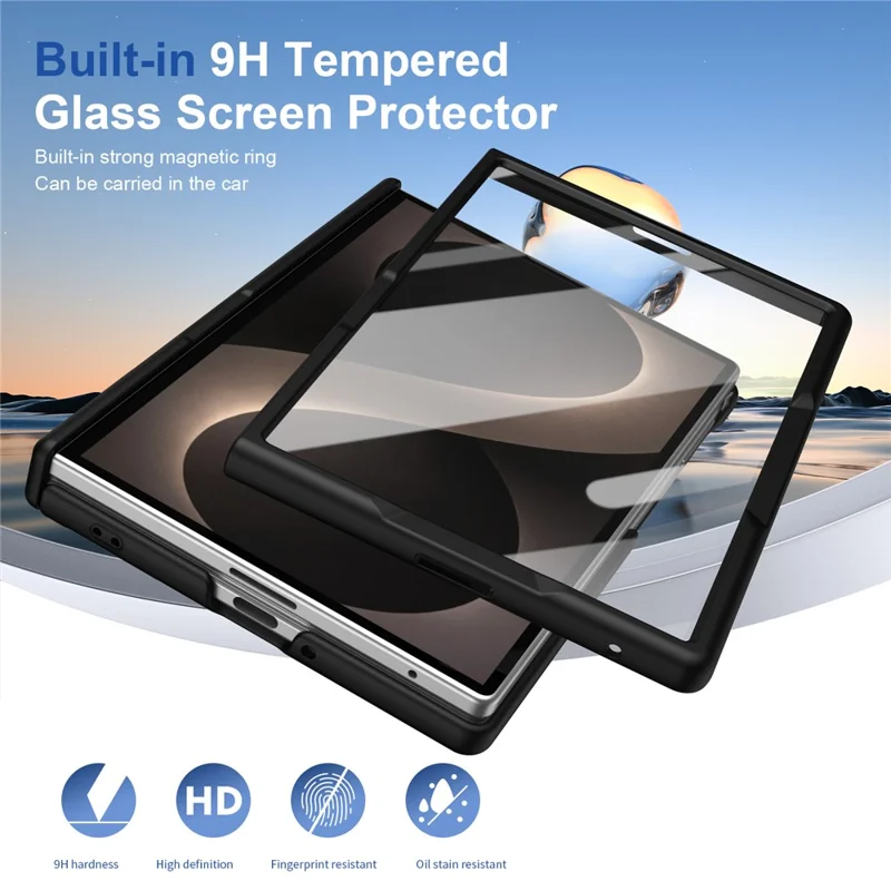 Cover magnetico per Samsung Galaxy Z Fold 8 Wide con protezione cerniera, cover in PC con protezione schermo in vetro temperato - Nero