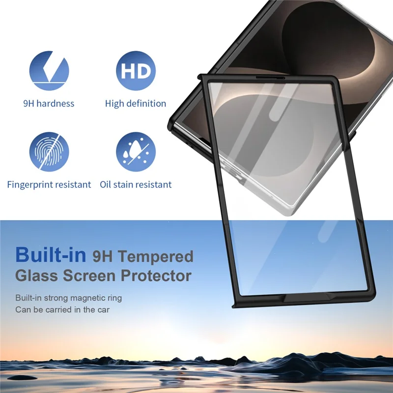 Cover magnetico per Samsung Galaxy Z Fold 8 Wide con protezione cerniera, cover in PC con protezione schermo in vetro temperato - Nero