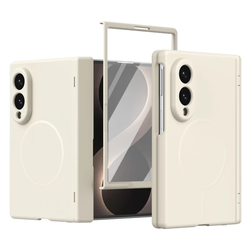 For Samsung Galaxy Z Fold 8 Wide Magnetic Case Hinge Protection PC Phone Cover with Tempered Glass Screen Protector - White