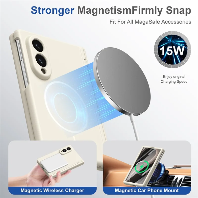 For Samsung Galaxy Z Fold 8 Wide Magnetic Case Hinge Protection PC Phone Cover with Tempered Glass Screen Protector - White