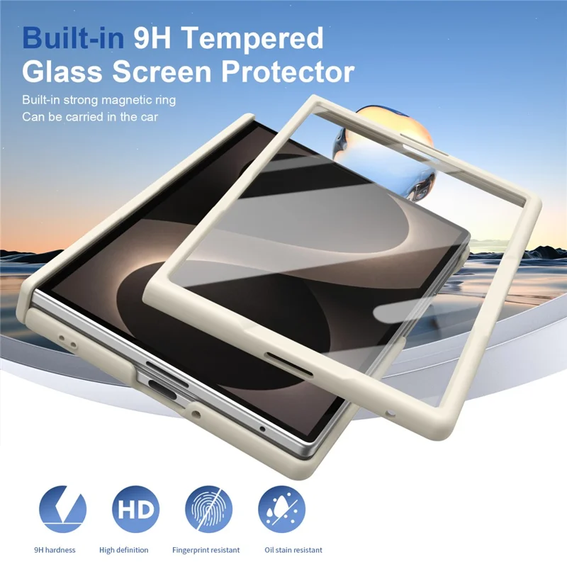 For Samsung Galaxy Z Fold 8 Wide Magnetic Case Hinge Protection PC Phone Cover with Tempered Glass Screen Protector - White