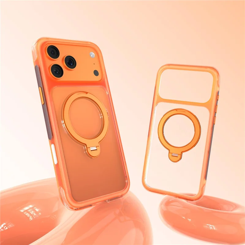 MUTURAL for iPhone 17 Pro Max Magnetic Case Rotating Kickstand PC + TPU Airbag Drop Protection Phone Cover - Orange
