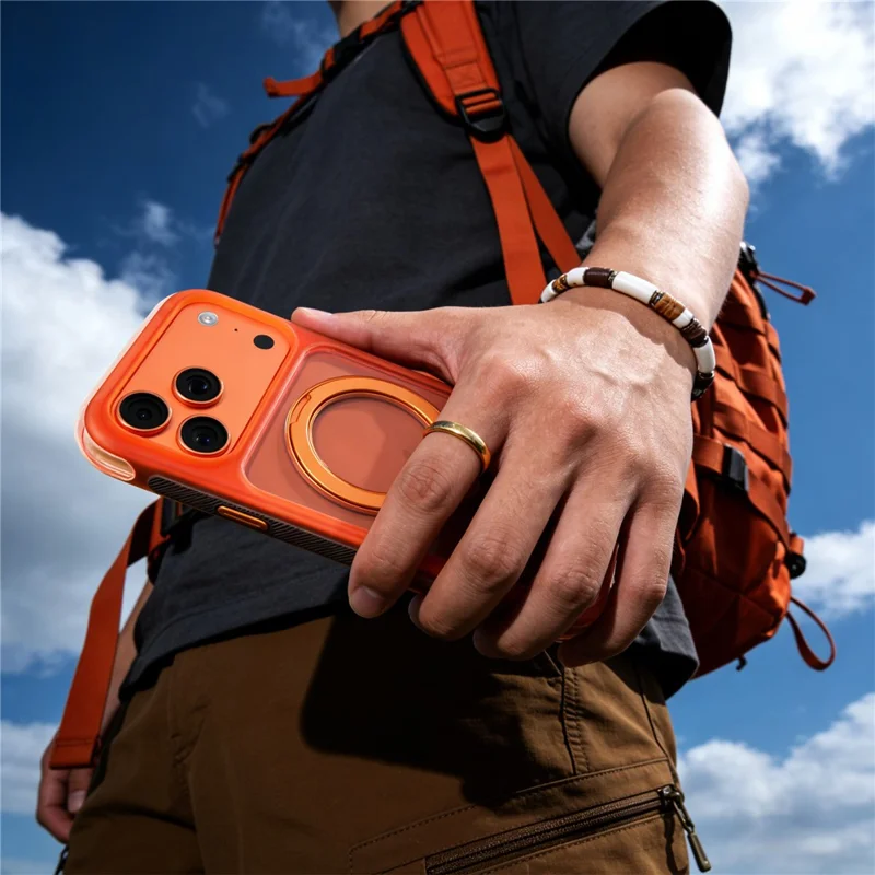 MUTURAL for iPhone 17 Pro Max Magnetic Case Rotating Kickstand PC + TPU Airbag Drop Protection Phone Cover - Orange