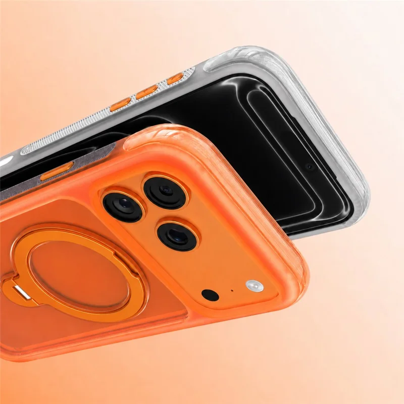 MUTURAL for iPhone 17 Pro Max Magnetic Case Rotating Kickstand PC + TPU Airbag Drop Protection Phone Cover - Orange
