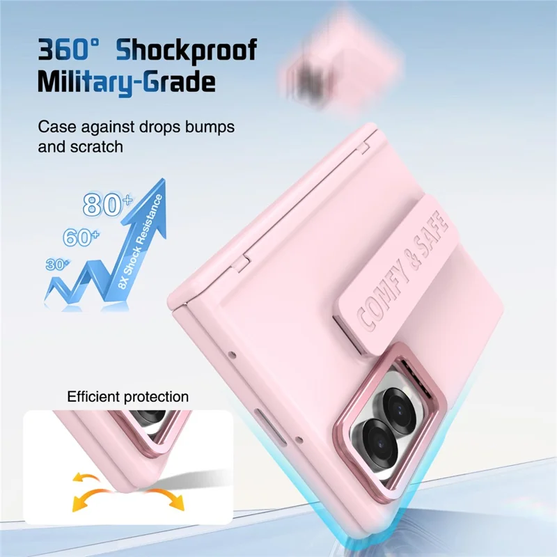 Für Samsung Galaxy Z Fold 8 Breite Tasche Objektiv-Ständer Scharnier-Schutz PC-Handyhülle mit Displayschutzfolie - Rosa