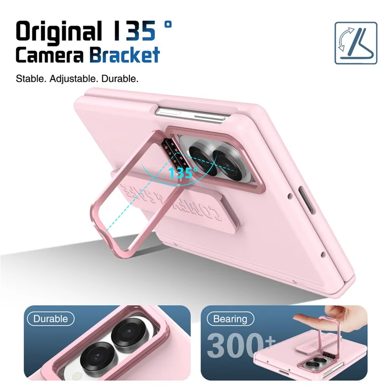 Für Samsung Galaxy Z Fold 8 Breite Tasche Objektiv-Ständer Scharnier-Schutz PC-Handyhülle mit Displayschutzfolie - Rosa