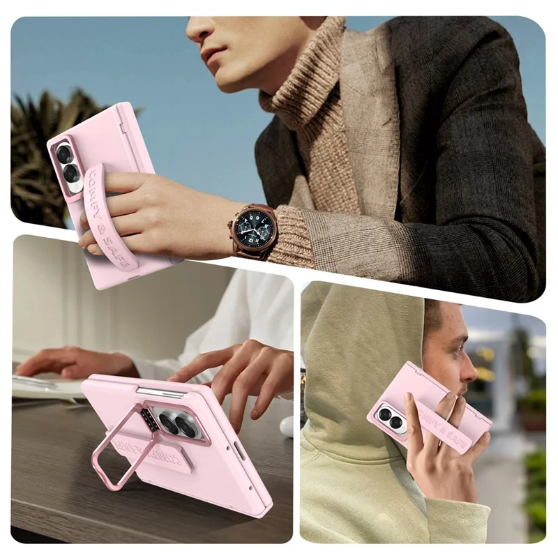 Für Samsung Galaxy Z Fold 8 Breite Tasche Objektiv-Ständer Scharnier-Schutz PC-Handyhülle mit Displayschutzfolie - Rosa