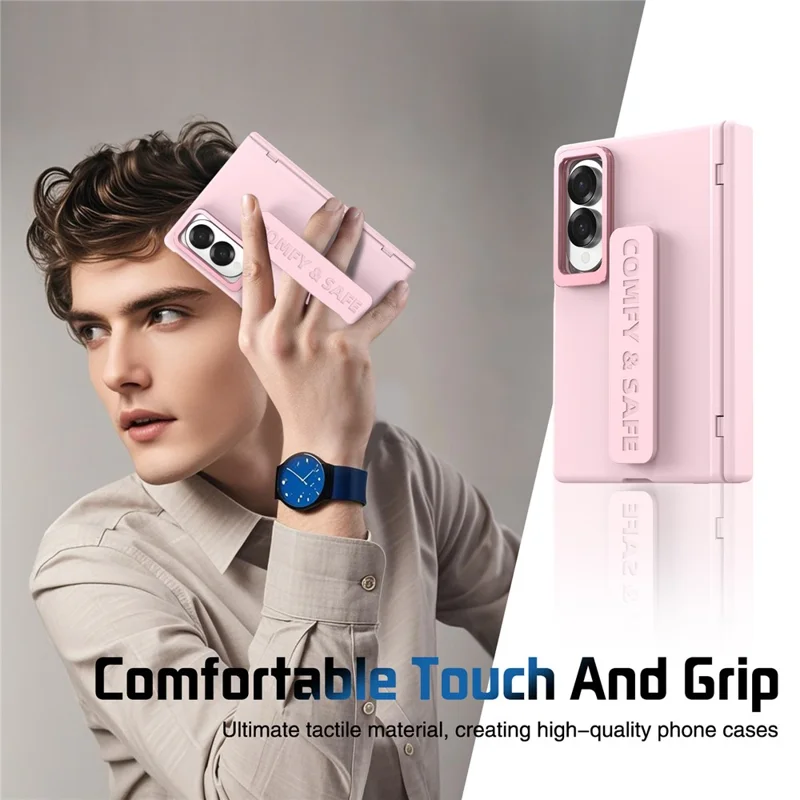 Für Samsung Galaxy Z Fold 8 Breite Tasche Objektiv-Ständer Scharnier-Schutz PC-Handyhülle mit Displayschutzfolie - Rosa