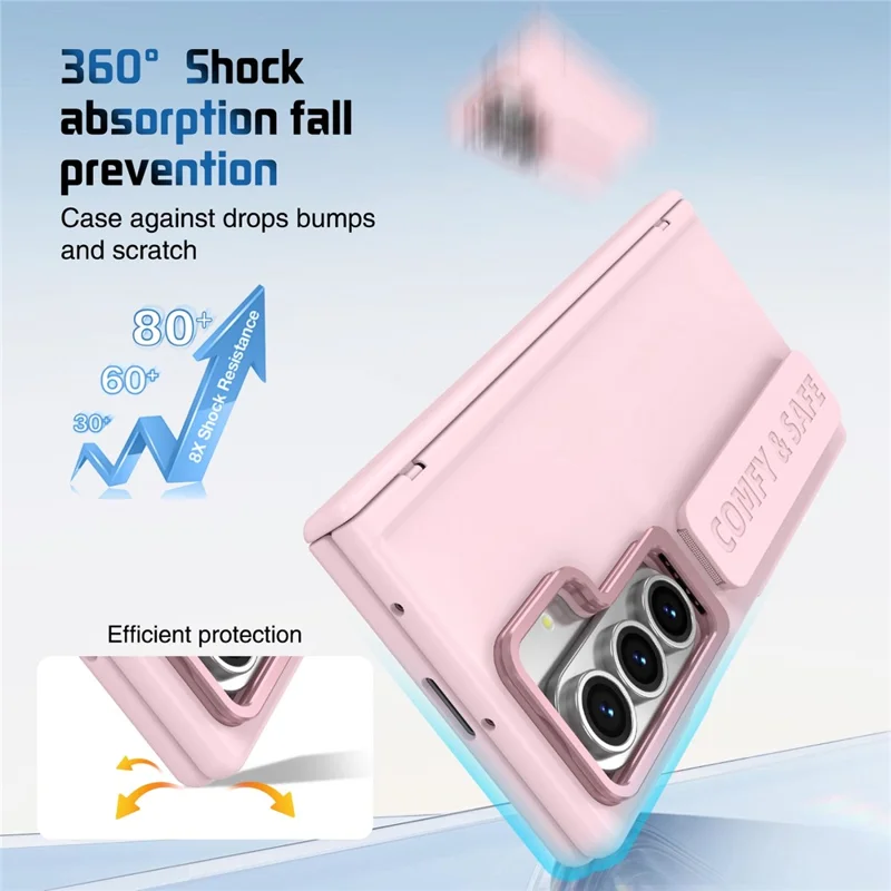 For Samsung Galaxy Z Fold8 Case Lens Kickstand Hinge Protection PC Phone Cover with Screen Film - Pink