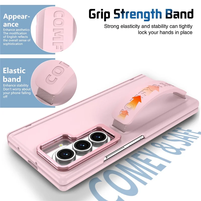 For Samsung Galaxy Z Fold8 Case Lens Kickstand Hinge Protection PC Phone Cover with Screen Film - Pink