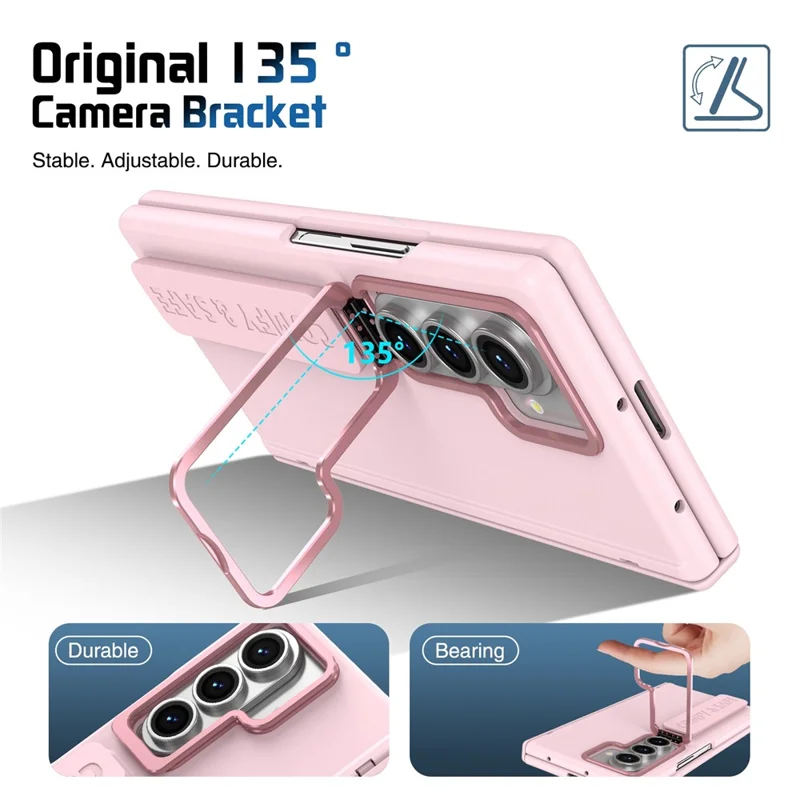 For Samsung Galaxy Z Fold8 Case Lens Kickstand Hinge Protection PC Phone Cover with Screen Film - Pink