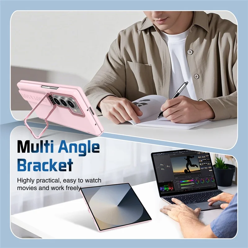 For Samsung Galaxy Z Fold8 Case Lens Kickstand Hinge Protection PC Phone Cover with Screen Film - Pink