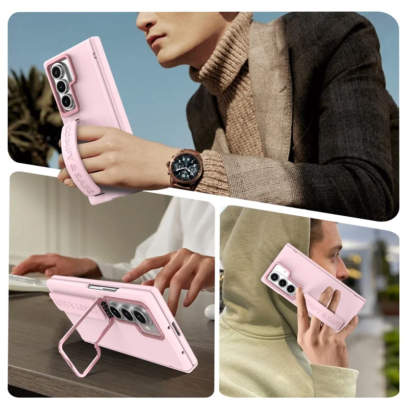 For Samsung Galaxy Z Fold8 Case Lens Kickstand Hinge Protection PC Phone Cover with Screen Film - Pink