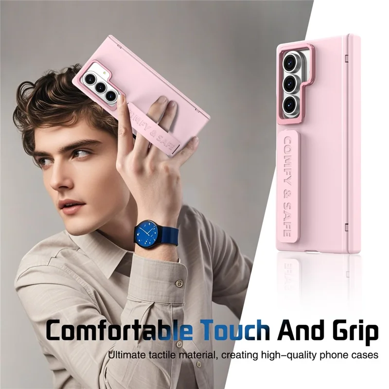 For Samsung Galaxy Z Fold8 Case Lens Kickstand Hinge Protection PC Phone Cover with Screen Film - Pink