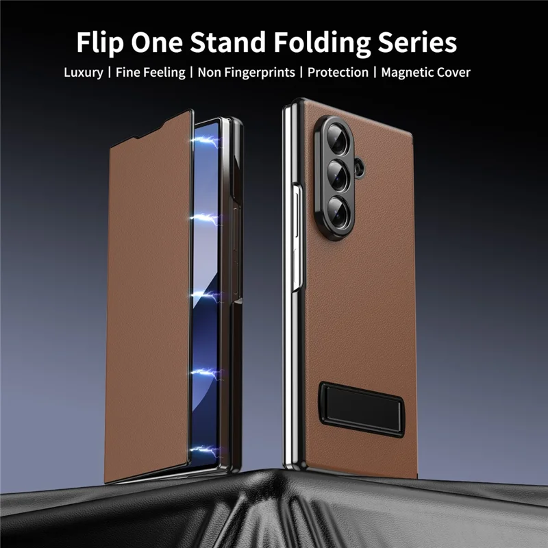 Cover magnetico pieghevole per Samsung Galaxy Z Fold8, custodia in pelle PU + PC con supporto a cavalletto - Marrone