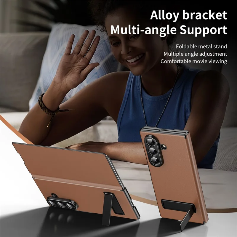 Cover magnetico pieghevole per Samsung Galaxy Z Fold8, custodia in pelle PU + PC con supporto a cavalletto - Marrone