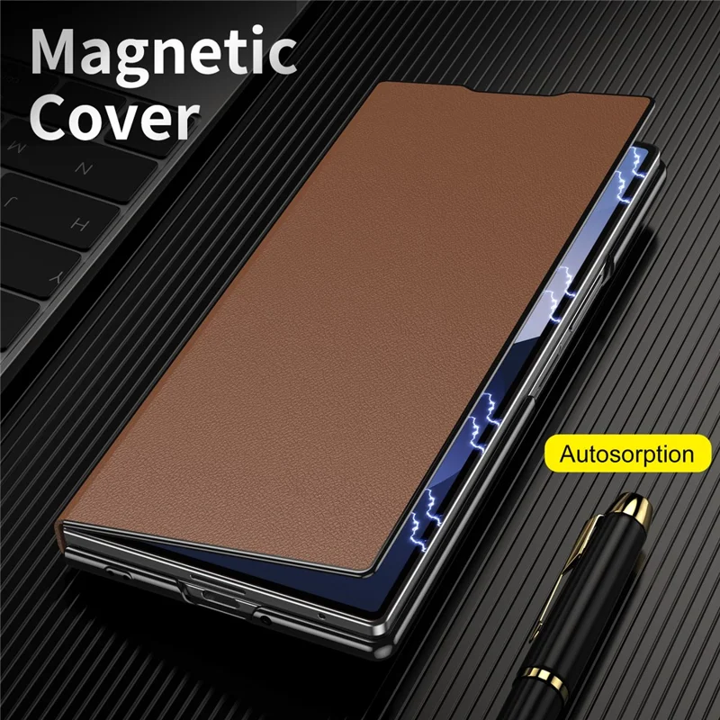 Cover magnetico pieghevole per Samsung Galaxy Z Fold8, custodia in pelle PU + PC con supporto a cavalletto - Marrone