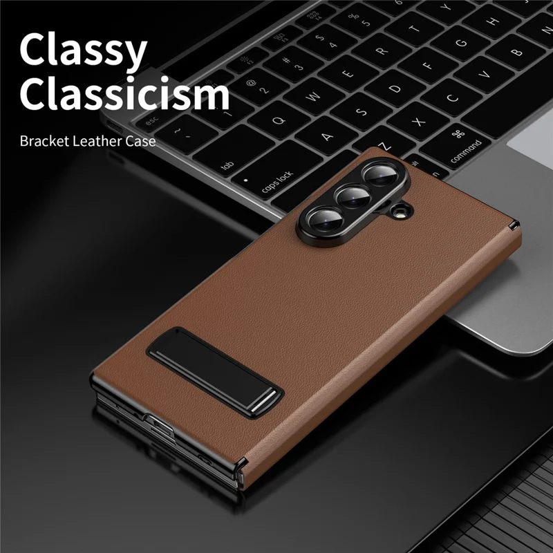Cover magnetico pieghevole per Samsung Galaxy Z Fold8, custodia in pelle PU + PC con supporto a cavalletto - Marrone
