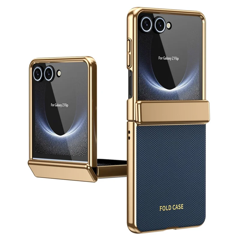 For Samsung Galaxy Z Flip8 Case Diamond Pattern Leather Matte PC Phone Cover with Rear Screen Protector - Blue