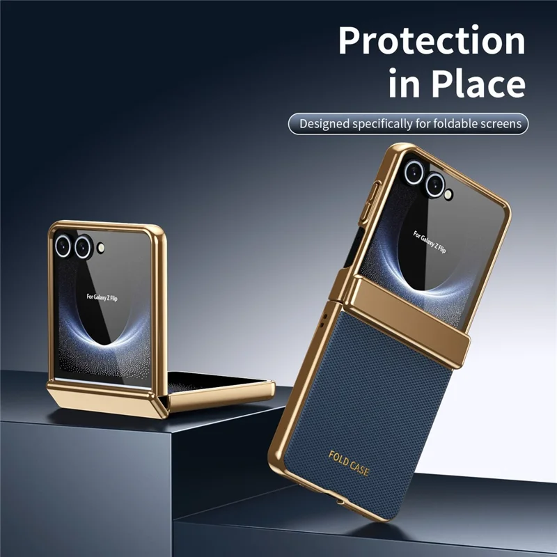 For Samsung Galaxy Z Flip8 Case Diamond Pattern Leather Matte PC Phone Cover with Rear Screen Protector - Blue
