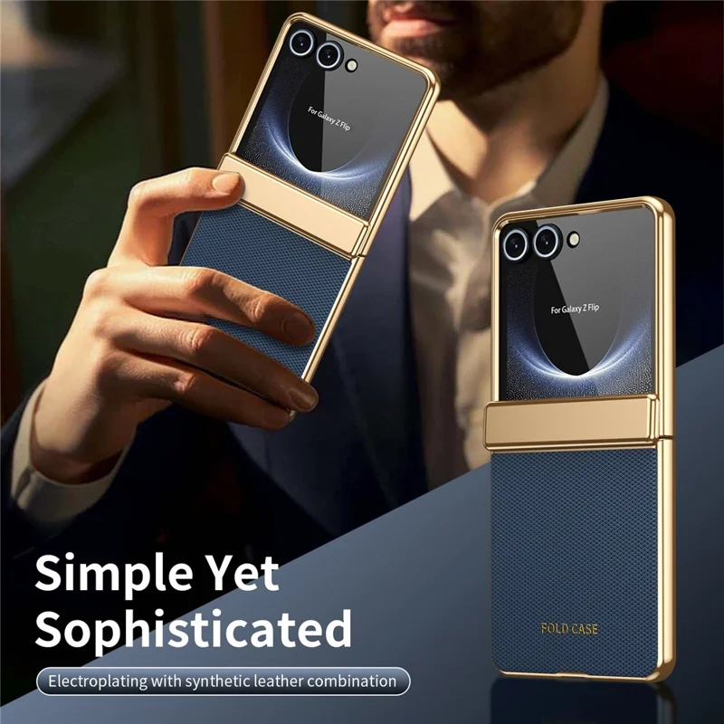 For Samsung Galaxy Z Flip8 Case Diamond Pattern Leather Matte PC Phone Cover with Rear Screen Protector - Blue