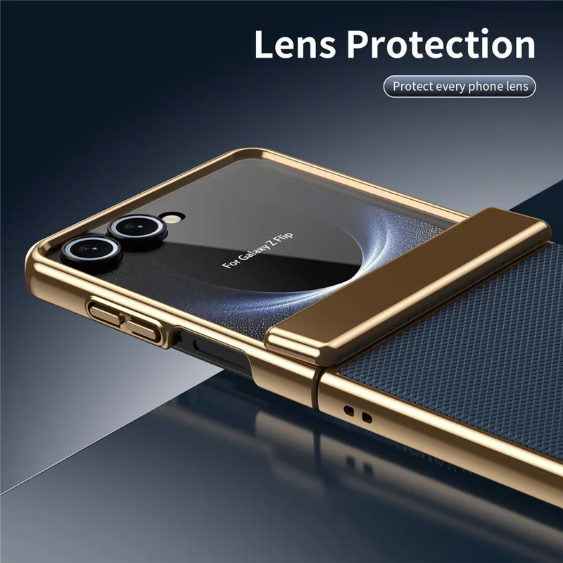 For Samsung Galaxy Z Flip8 Case Diamond Pattern Leather Matte PC Phone Cover with Rear Screen Protector - Blue