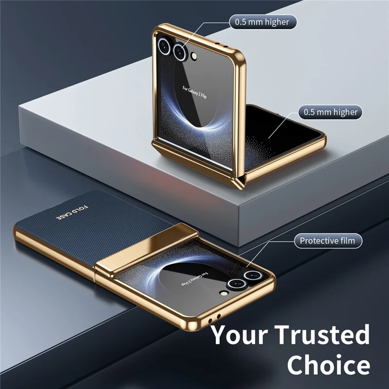 For Samsung Galaxy Z Flip8 Case Diamond Pattern Leather Matte PC Phone Cover with Rear Screen Protector - Blue