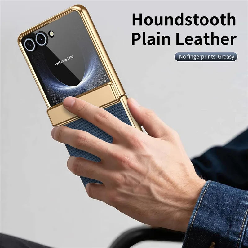For Samsung Galaxy Z Flip8 Case Diamond Pattern Leather Matte PC Phone Cover with Rear Screen Protector - Blue