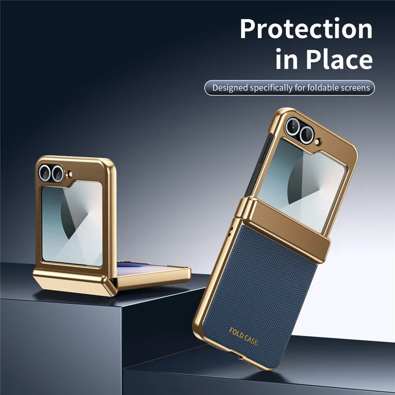 For Samsung Galaxy Z Flip7 FE 5G / Z Flip6 5G Case Diamond Pattern Leather Matte PC Phone Cover with Rear Screen Protector - Blue