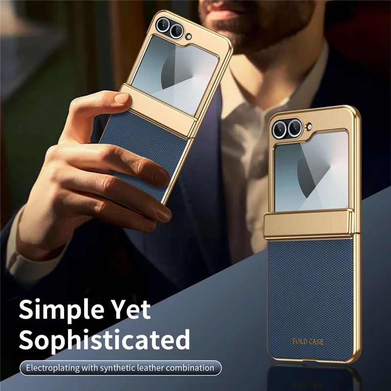 For Samsung Galaxy Z Flip7 FE 5G / Z Flip6 5G Case Diamond Pattern Leather Matte PC Phone Cover with Rear Screen Protector - Blue