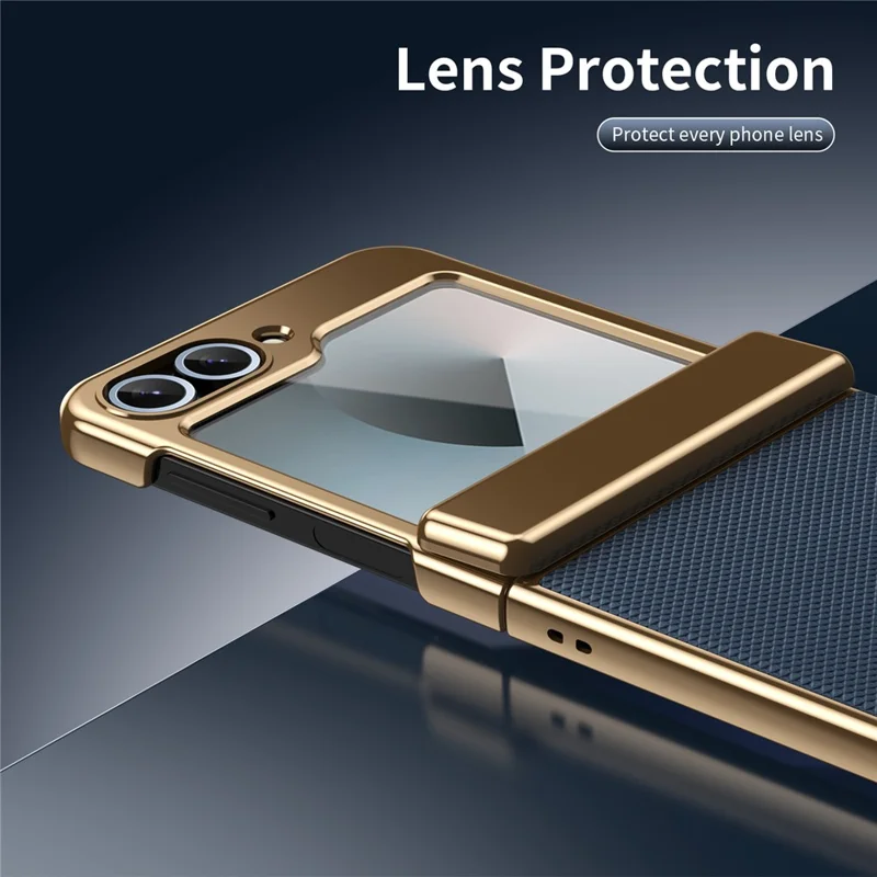 For Samsung Galaxy Z Flip7 FE 5G / Z Flip6 5G Case Diamond Pattern Leather Matte PC Phone Cover with Rear Screen Protector - Blue
