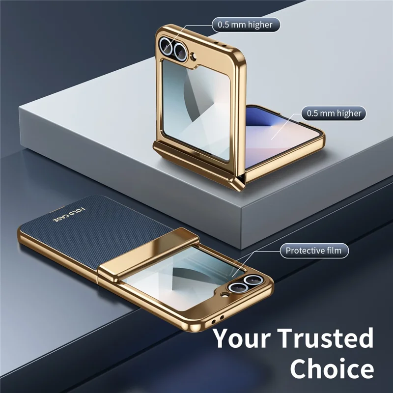 For Samsung Galaxy Z Flip7 FE 5G / Z Flip6 5G Case Diamond Pattern Leather Matte PC Phone Cover with Rear Screen Protector - Blue