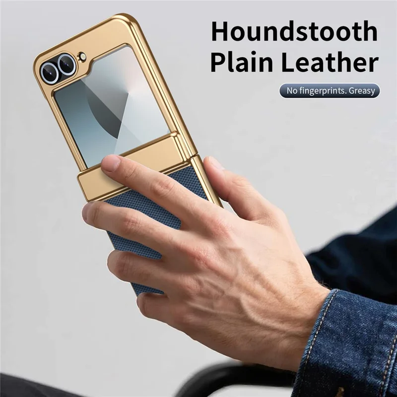 For Samsung Galaxy Z Flip7 FE 5G / Z Flip6 5G Case Diamond Pattern Leather Matte PC Phone Cover with Rear Screen Protector - Blue