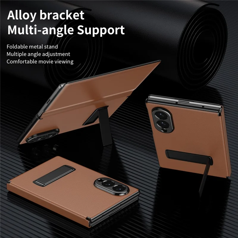 Cover magnetica pieghevole per Samsung Galaxy Z Fold 8, custodia per telefono in ecopelle+PC con supporto, colore marrone